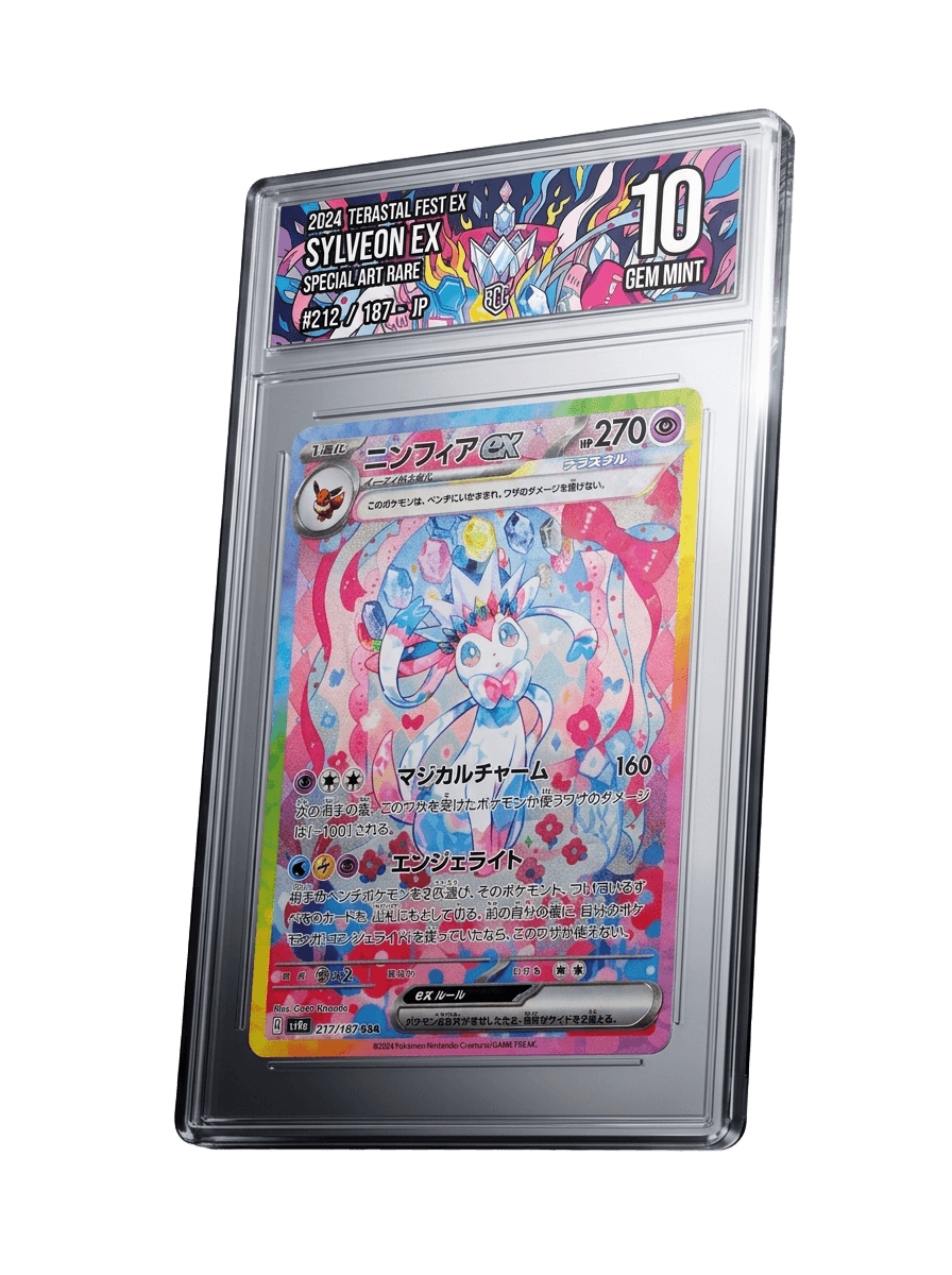 A Pokémon card sealed in a Beyond Card Grading slab, graded 10 Gem Mint